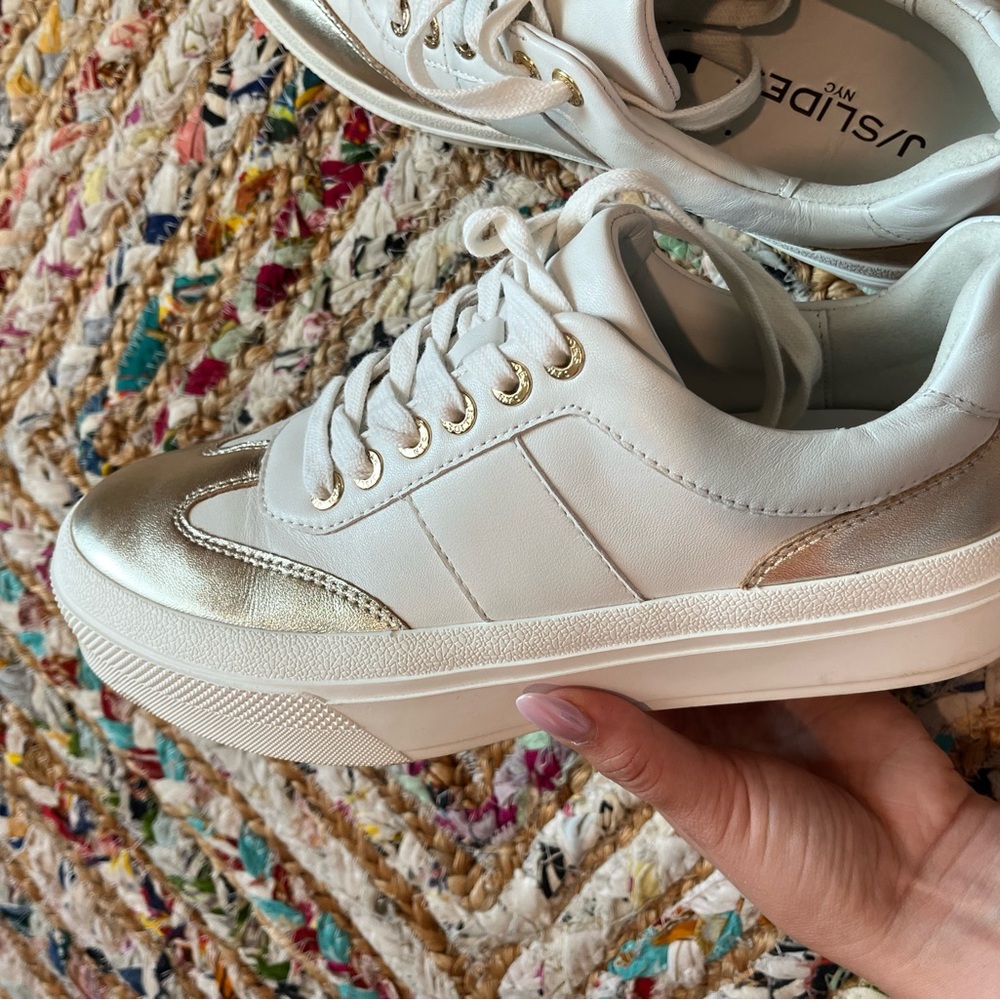 J Slides White and Gold Sneakers - Picture 5 of 11